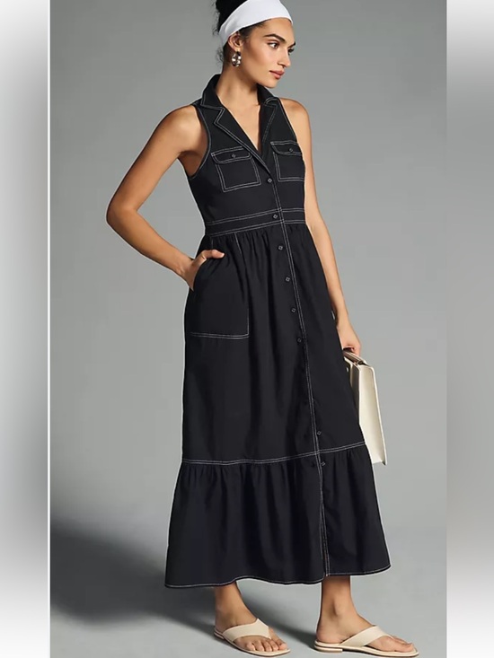Anthropologie Dresses & Skirts - Anthropologie Maeve cotton midi shirt dress white contrast topstitching